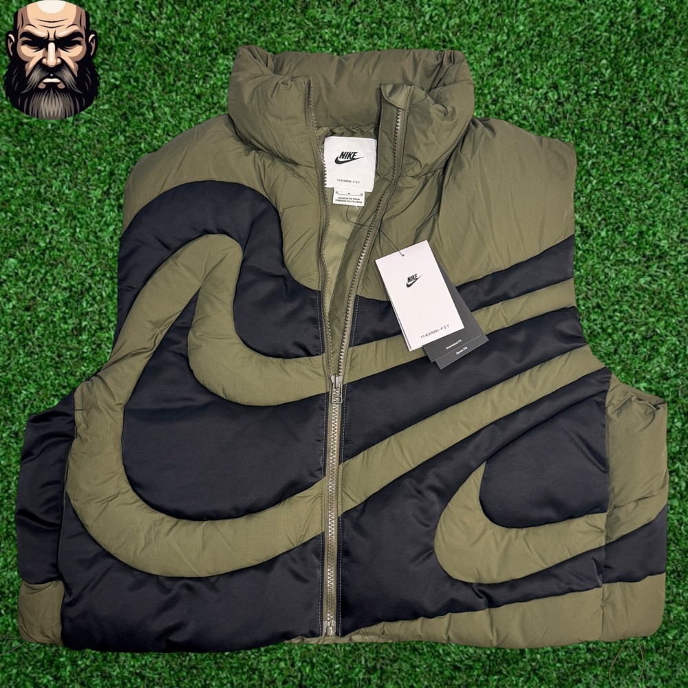 Nike Swoosh Series Down Vest IH3980-222 Olive Green Oversized Women's Size M